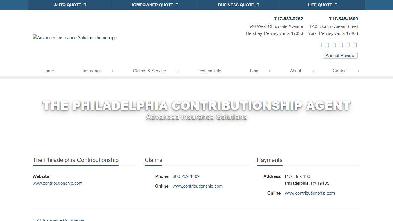 The Philadelphia Contributionship Agent in PA Advanced Insurance Solutions in Hershey, PA