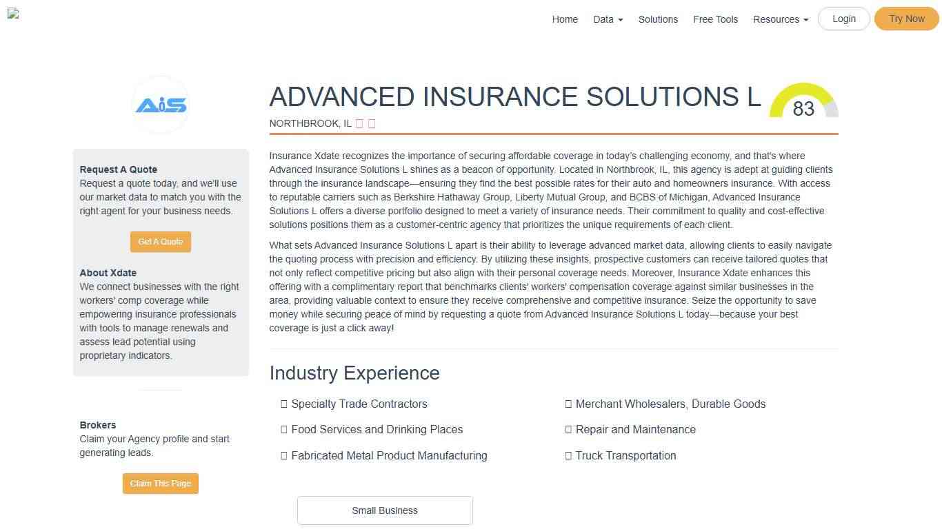 ADVANCED INSURANCE SOLUTIONS L Commercial Insurance Profile